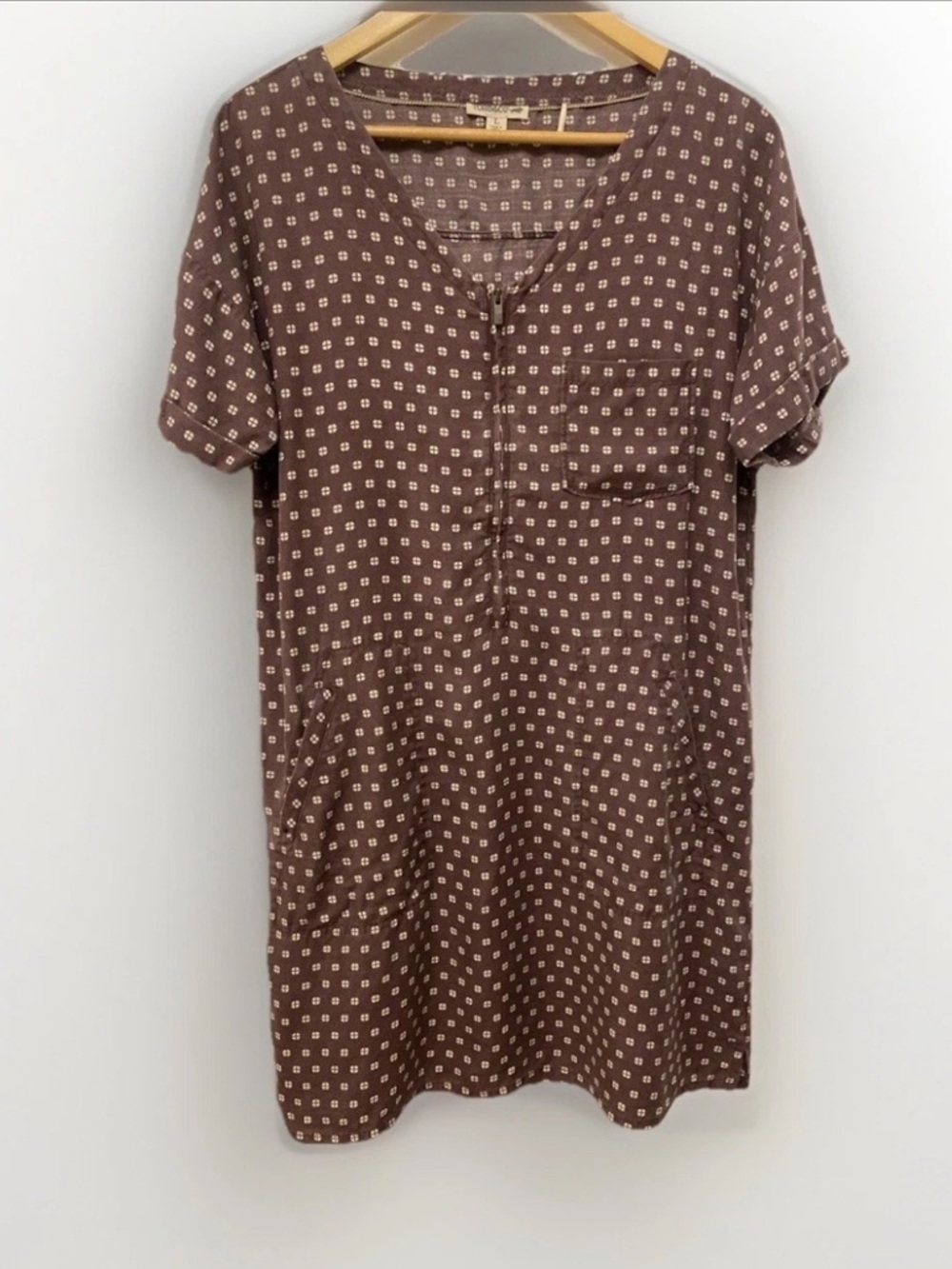 Tencel Toad & Co Zip Front Geometric Shift Dress Knee Length With Pockets
